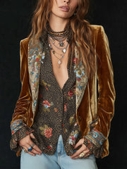 Women’s Vintage Floral Print Patchwork Blazer