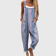 Women’s Blue Striped Relaxed Fit Overalls