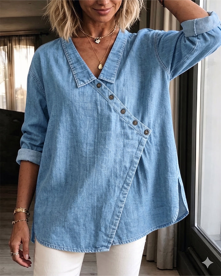 Women’s Asymmetrical Button Front Collared Blouse