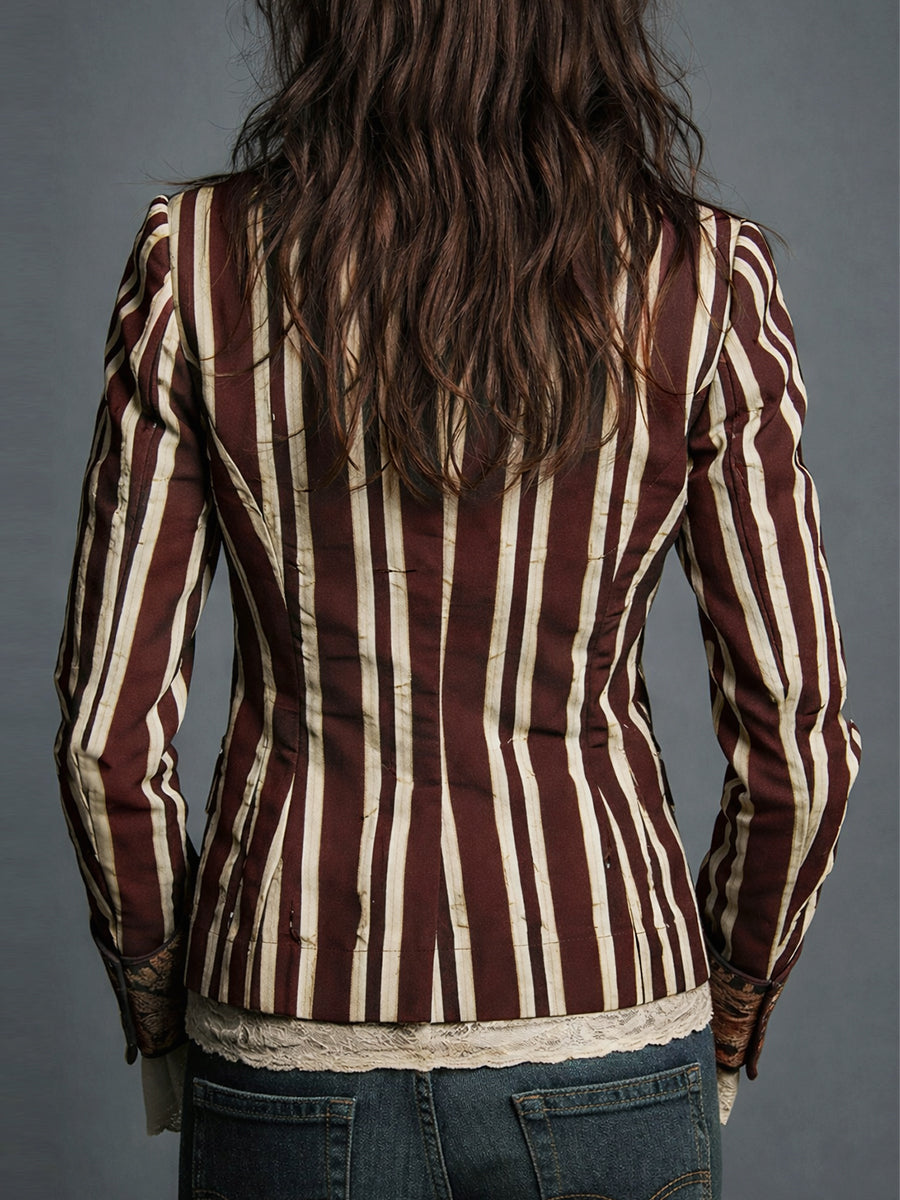 Women’s Boho Floral Striped Blazer