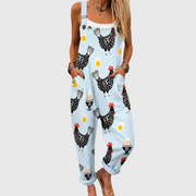 Relaxed Overalls with Chicken Pattern