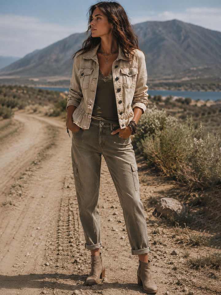 Women’s Vintage Washed Khaki Cropped Jacket