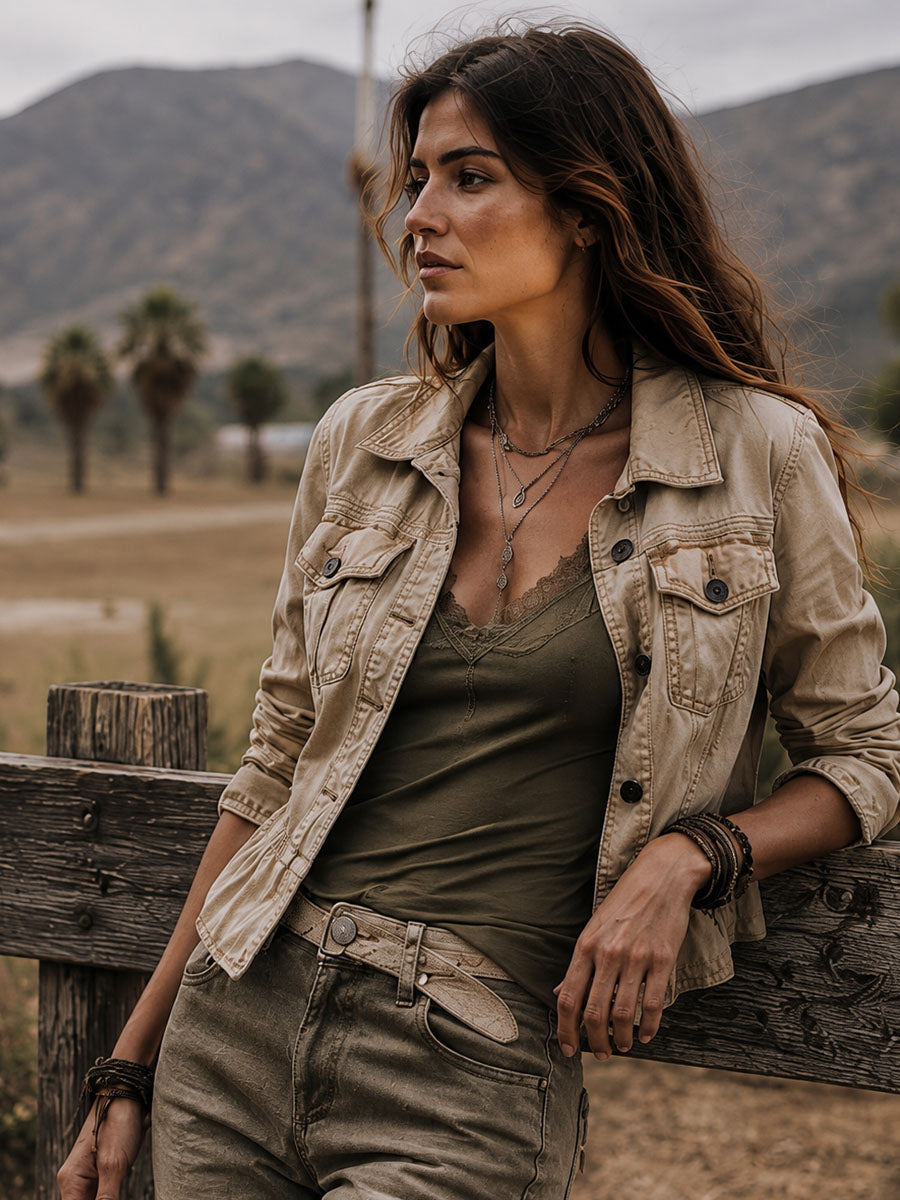 Women’s Vintage Washed Khaki Cropped Jacket