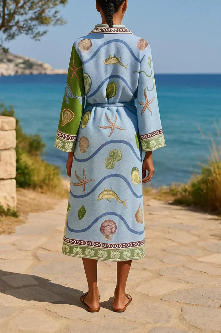 Women’s Belted Printed Midi Shirt Dress