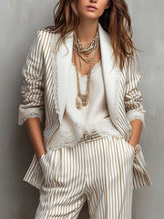 Women’s Vintage Striped Short Sleeve Blazer