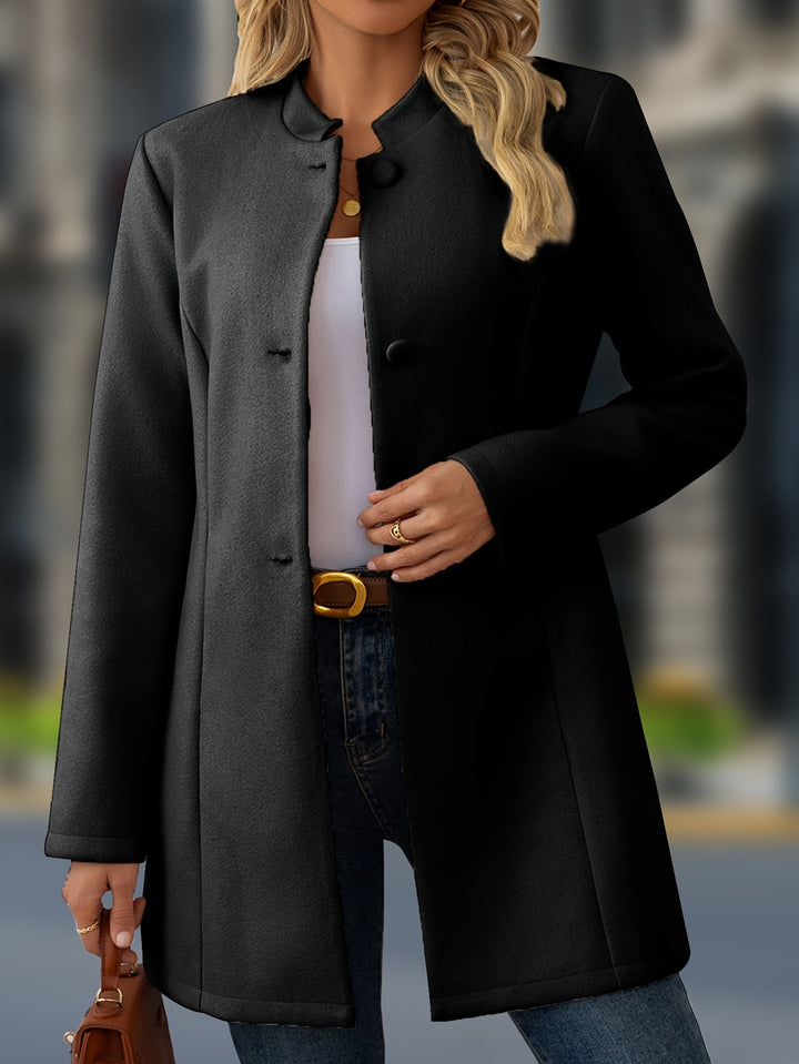 Women’s Belted Button Front Stand Collar Coat