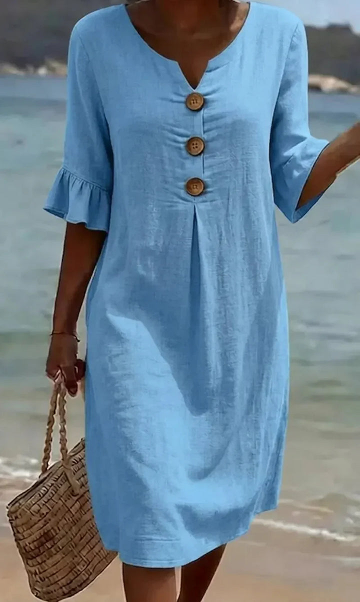 Women’s Textured Button Front Balloon Sleeve Dress