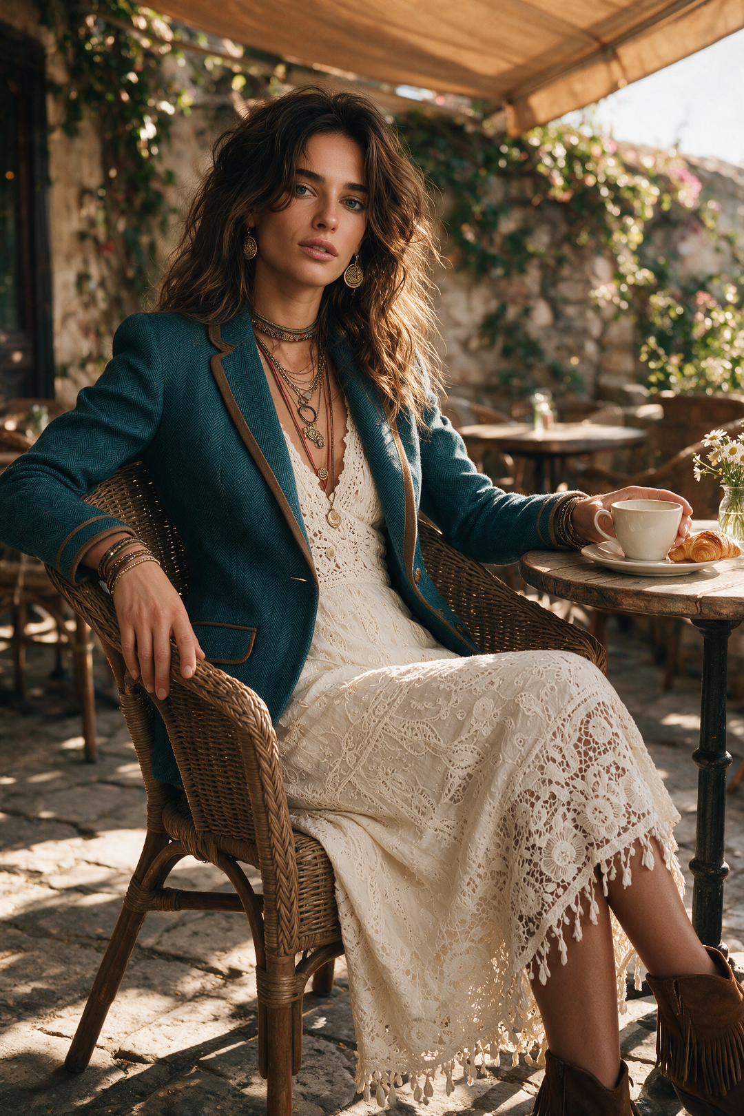 Women’s Herringbone Fitted Contrast Trim Blazer