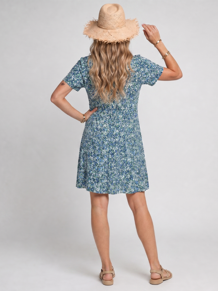 Women’s Short Sleeve Tropical Print Knee Length Dress