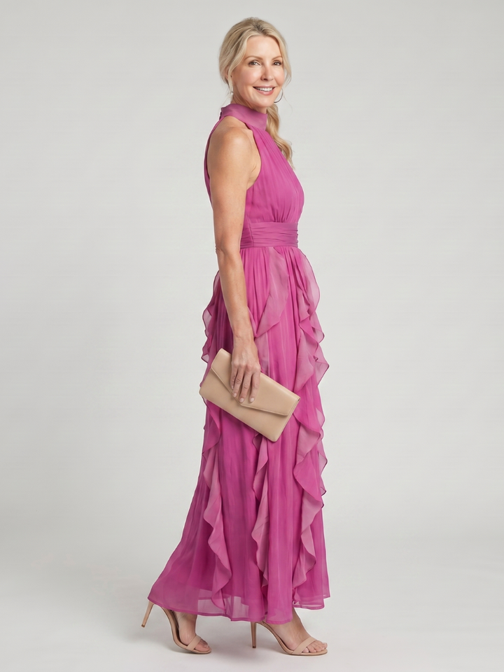 Women’s High Neck Ruffle Maxi Dress