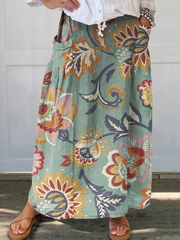 Women’s High-Waist Floral A-Line Pocket Skirt