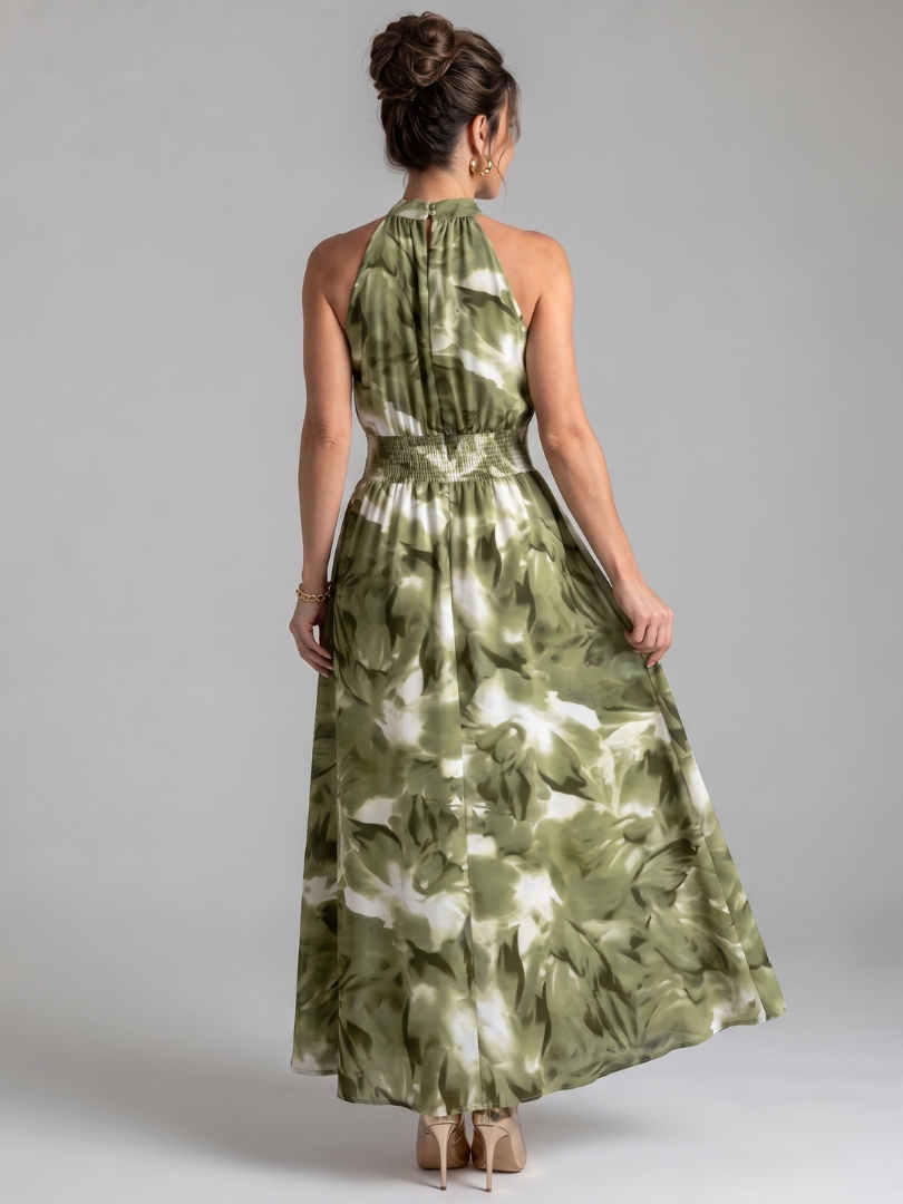 Women’s Gathered Waist Printed Midi Dress