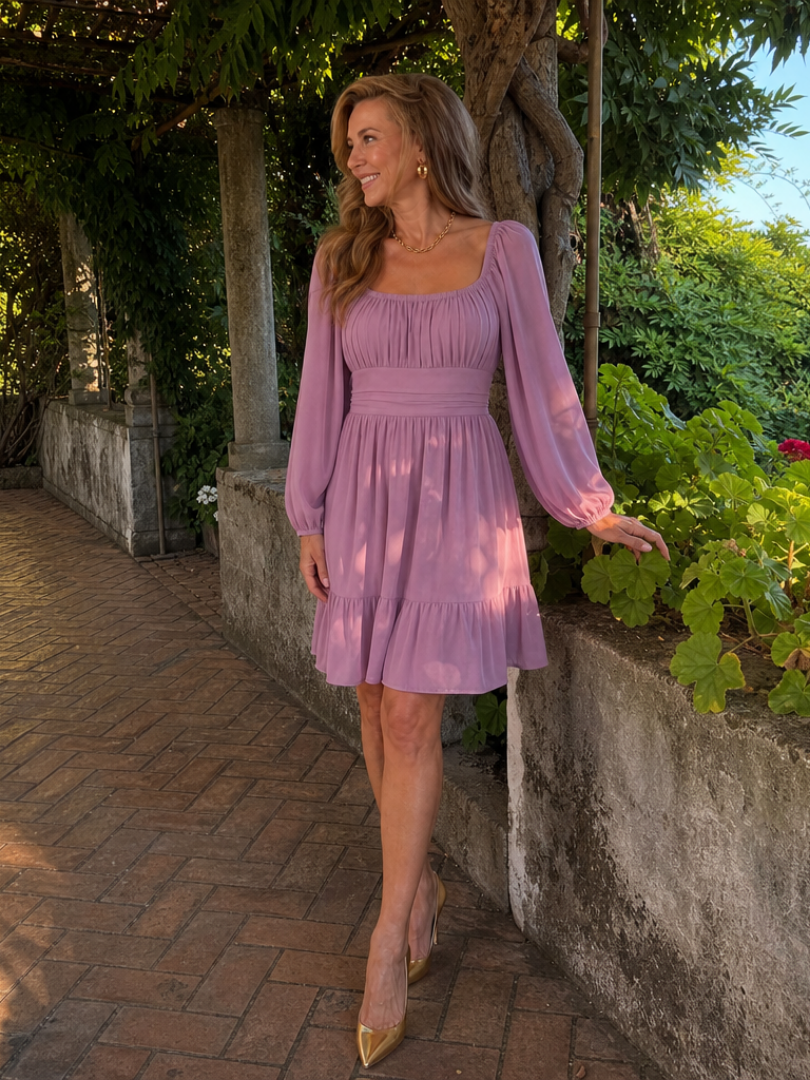 Women’s Long Sleeve Ruffle Hem Knee Length Dress