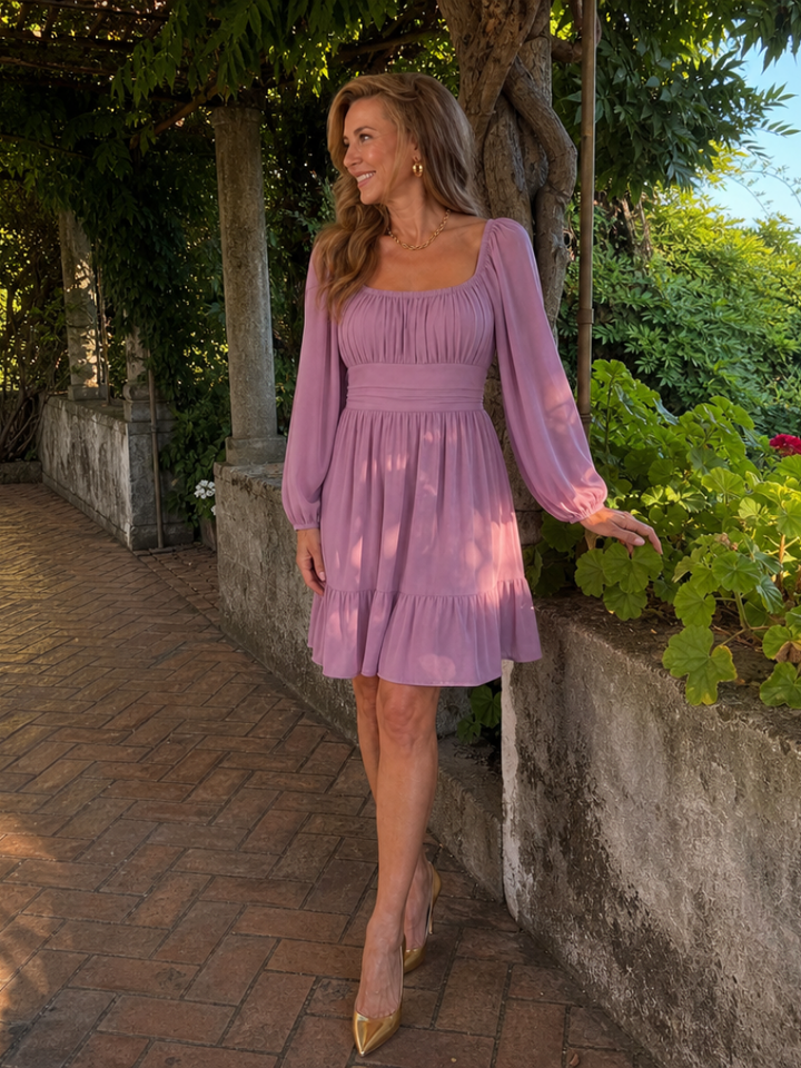 Women’s Long Sleeve Ruffle Hem Knee Length Dress