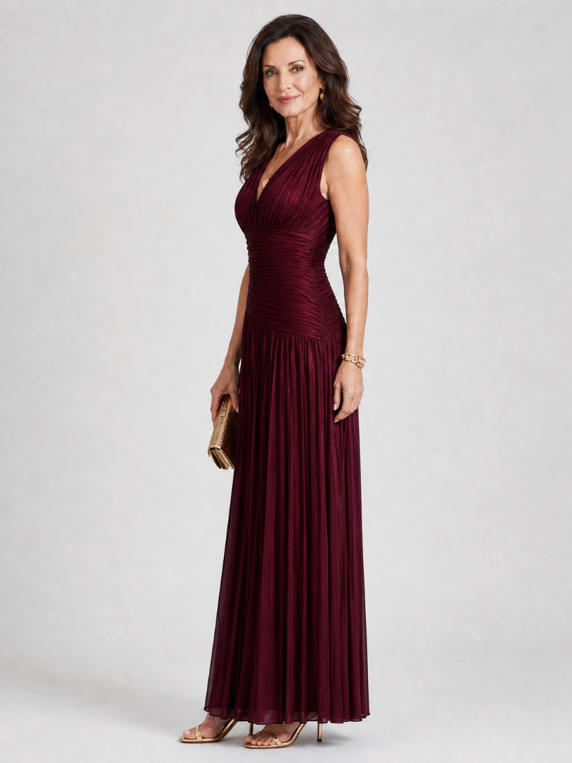 Women’s Pleated V-Neck Midi Dress