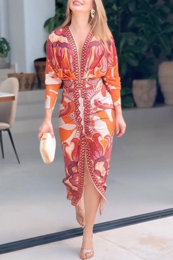 Women’s Printed Dolman Sleeve Midi Dress