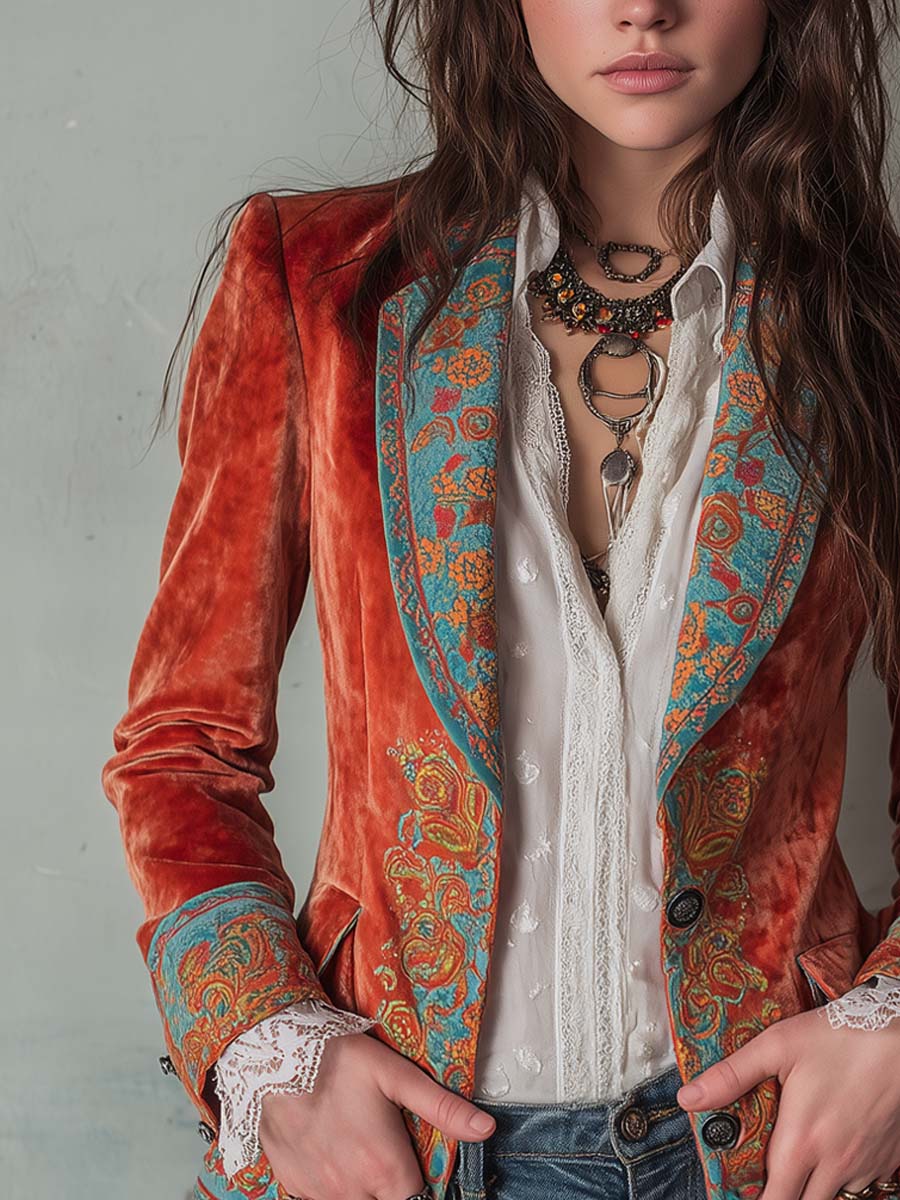 Women’s Retro Colorblock Printed Blazer