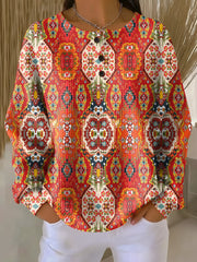 Women’s Ethnic Floral Pattern Pullover Sweater