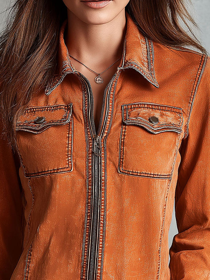 Women’s Vintage Burnt Orange Utility Zip Up Jacket