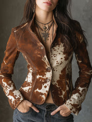 Women’s Vintage Cow Print Slim Fit Jacket