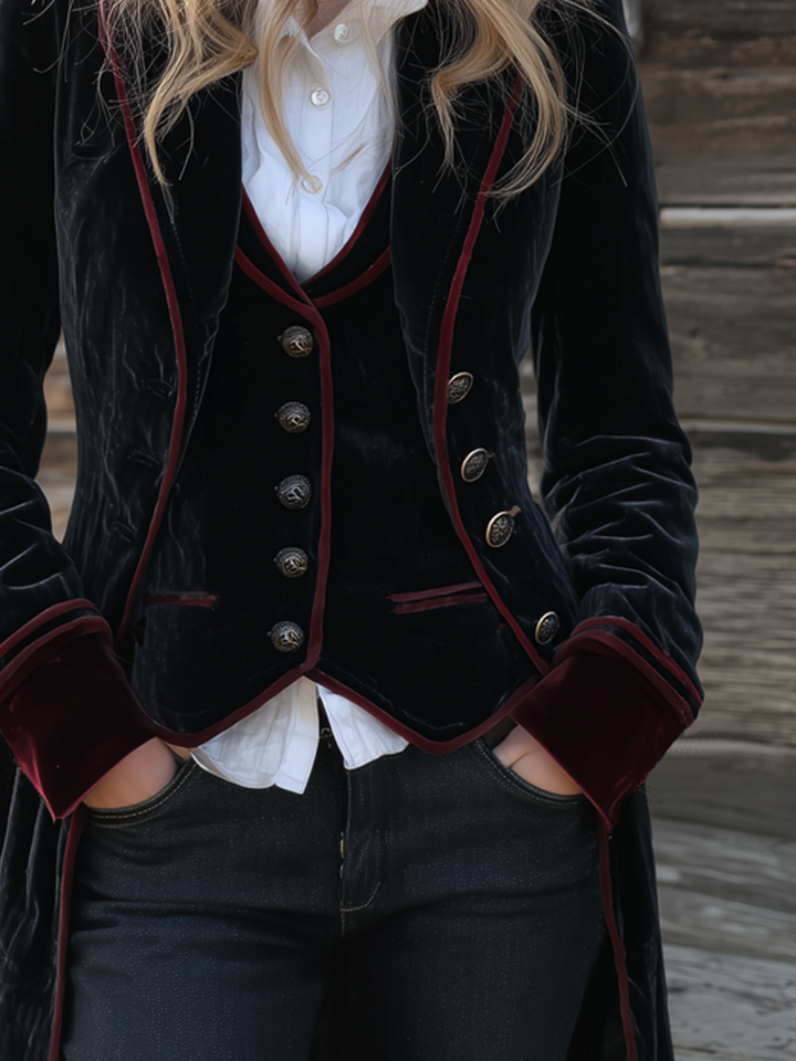 Women’s Vintage Contrast Trim Longline Jacket