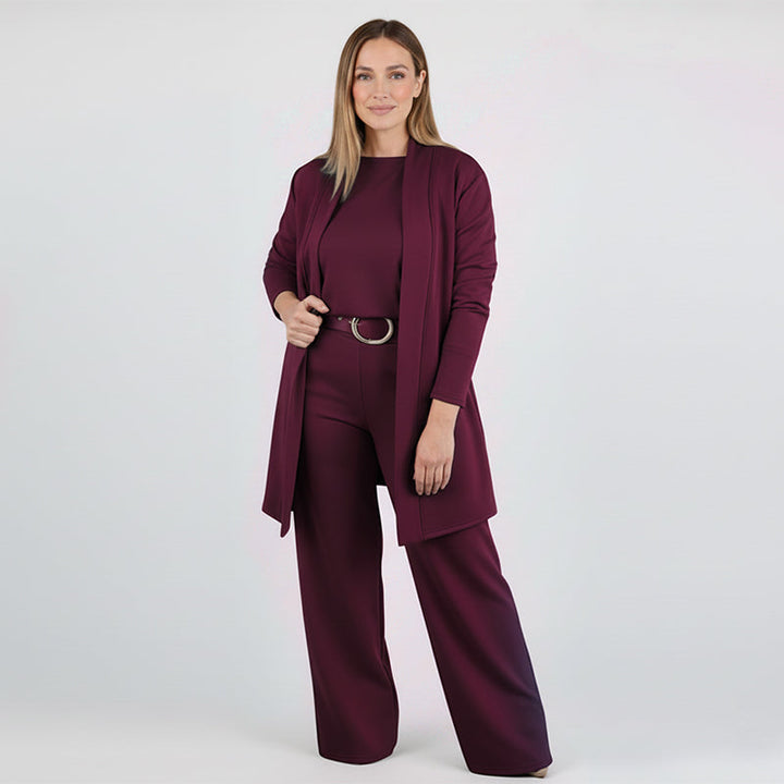 Women’s Elegant Longline 3-Piece Cardigan Top And Pants Set