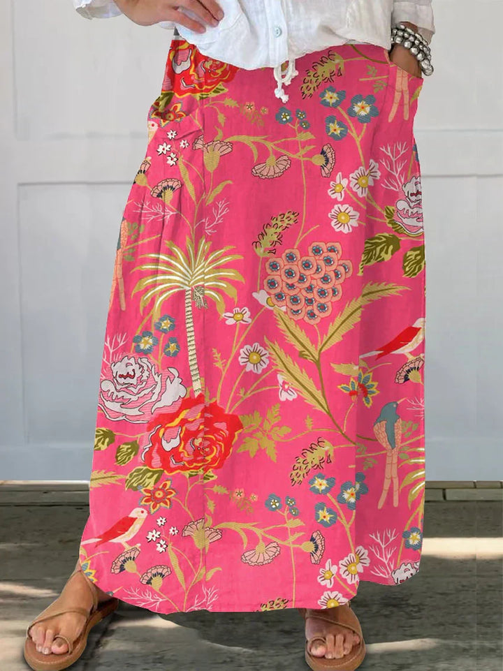 Women’s High-Waist Floral A-Line Pocket Skirt
