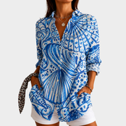 Men’s Short Sleeve Hawaiian Shell Print Button Down Shirt