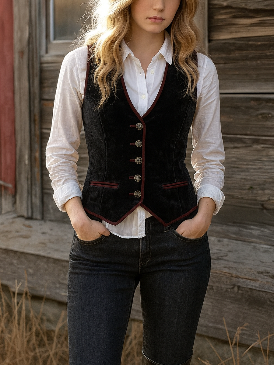 Women’s Vintage Contrast Trim Longline Jacket
