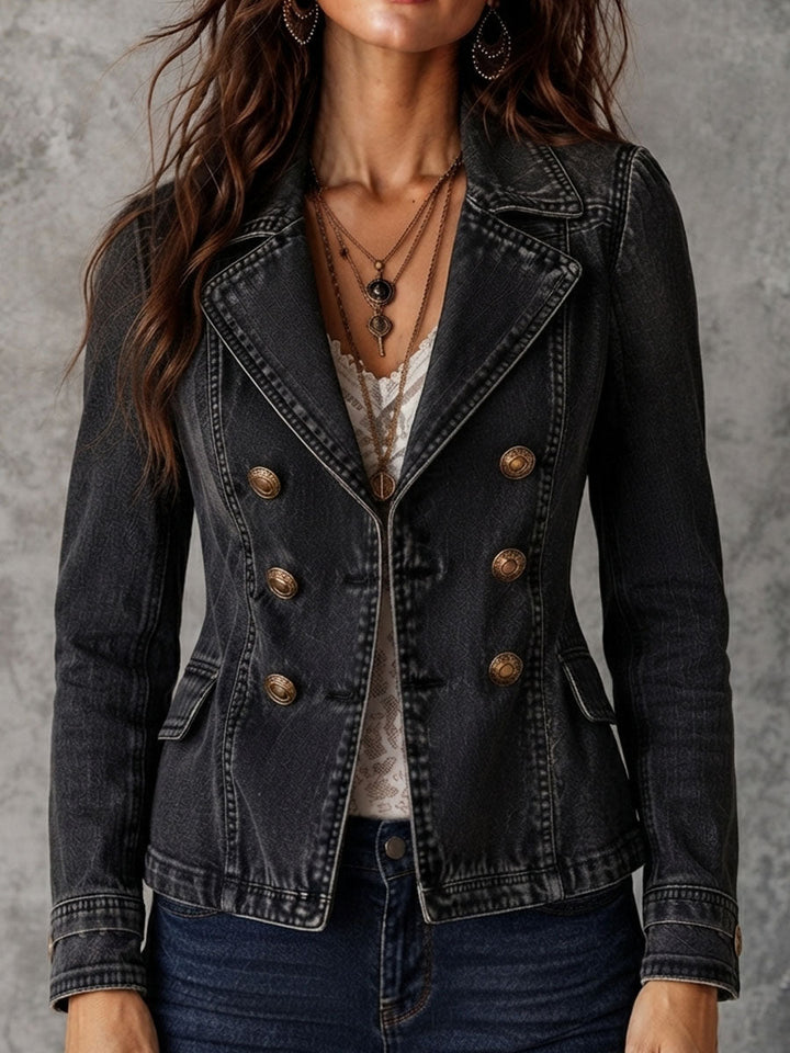 Women’s Vintage Washed Double Breasted Lapel Jacket