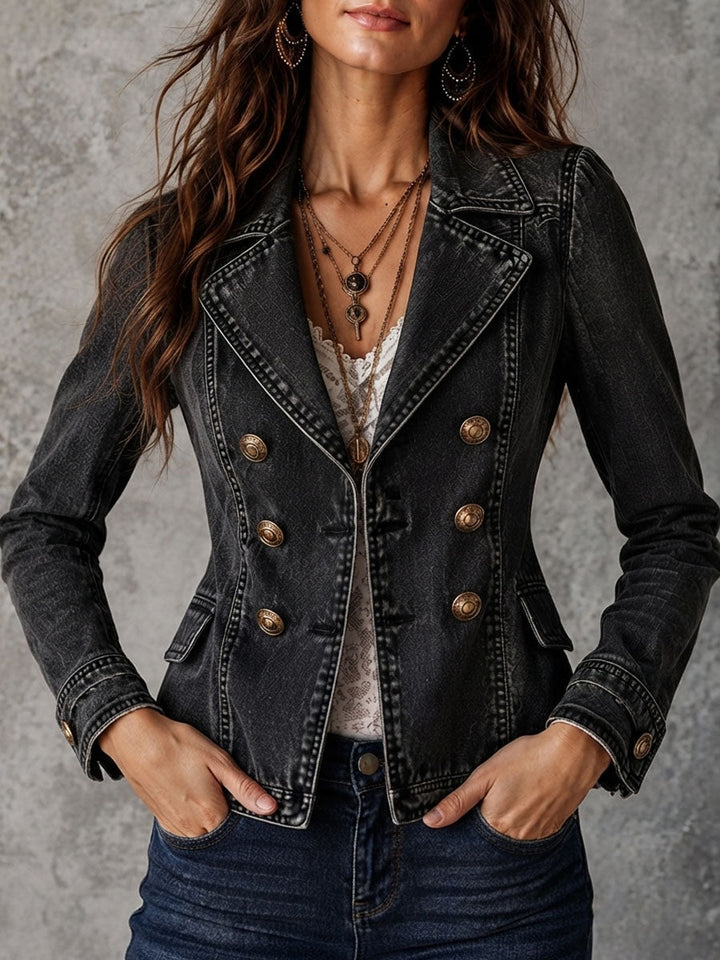 Women’s Vintage Washed Double Breasted Lapel Jacket