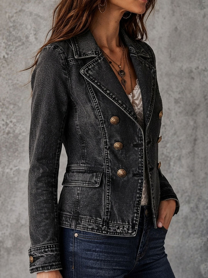 Women’s Vintage Washed Double Breasted Lapel Jacket