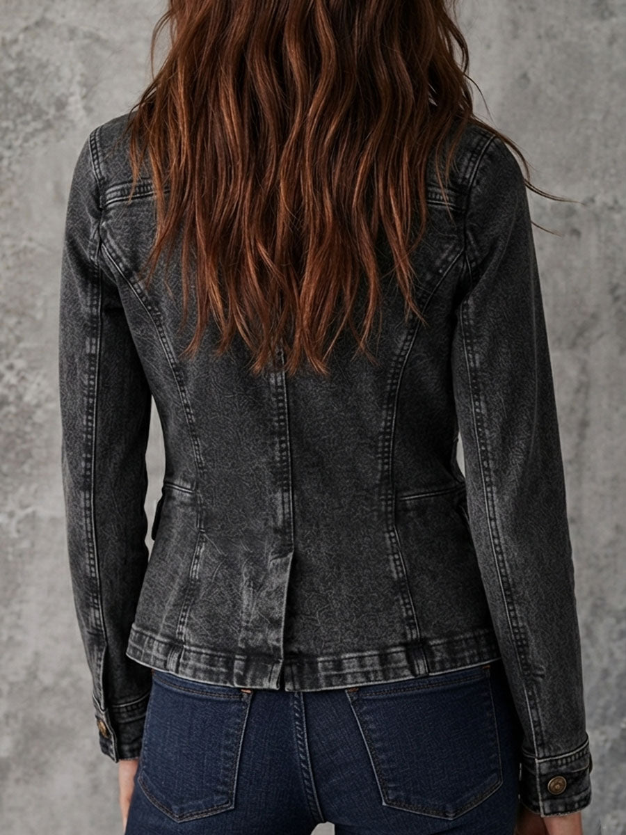 Women’s Vintage Washed Double Breasted Lapel Jacket