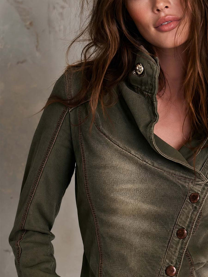 Women’s Retro Asymmetrical Button Jacket