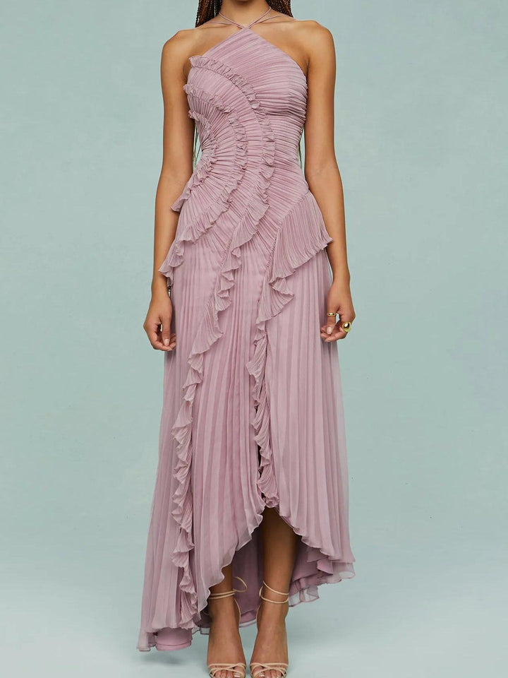 Women’s Pleated Strappy Maxi Slit Dress