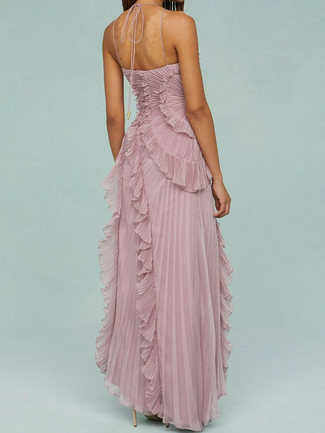 Women’s Pleated Strappy Maxi Slit Dress