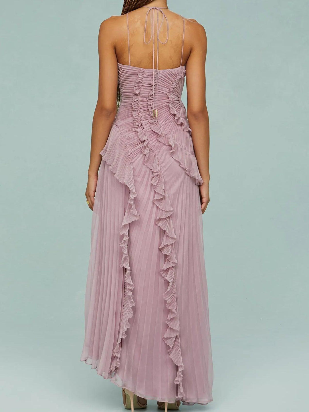 Women’s Pleated Strappy Maxi Slit Dress