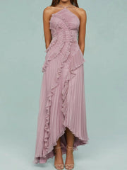 Women’s Pleated Strappy Maxi Slit Dress