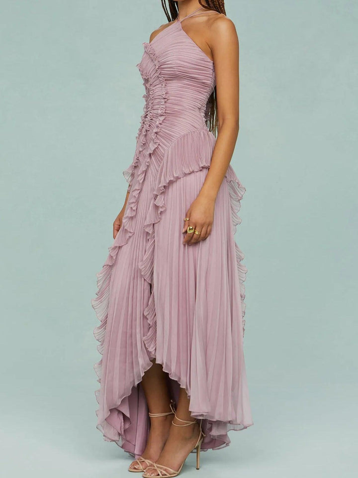 Women’s Pleated Strappy Maxi Slit Dress