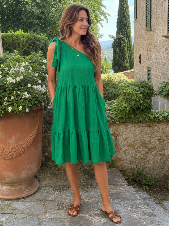 Women’s One-Shoulder Bow Detail Knee-Length Dress