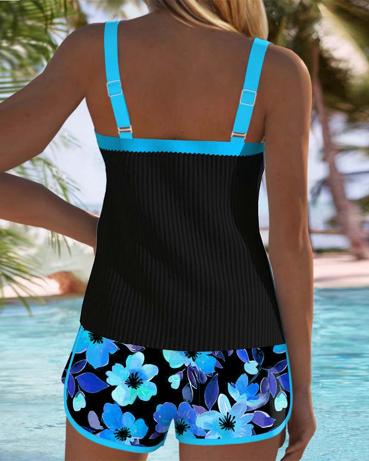Women’s Ribbed Two-Piece High Waisted Tankini Shorts Set