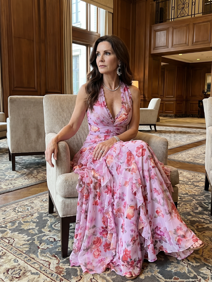 Women’s Halter Ruffle Floral Maxi Dress
