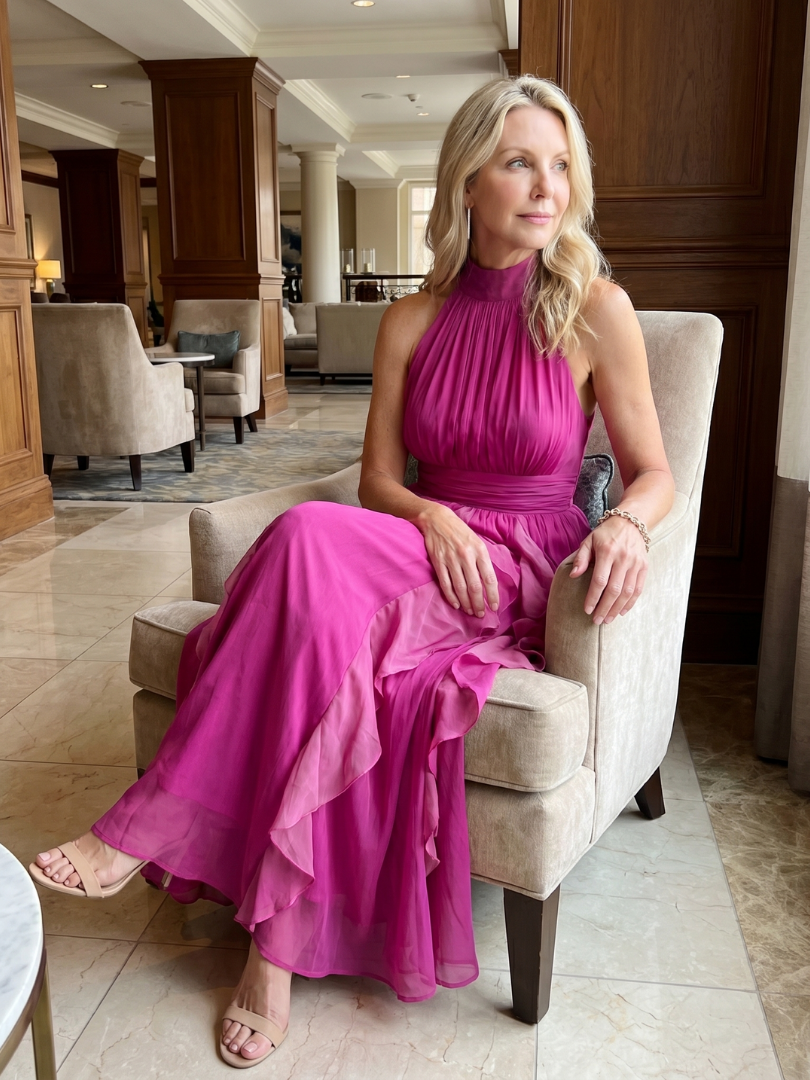 Women’s High Neck Ruffle Maxi Dress