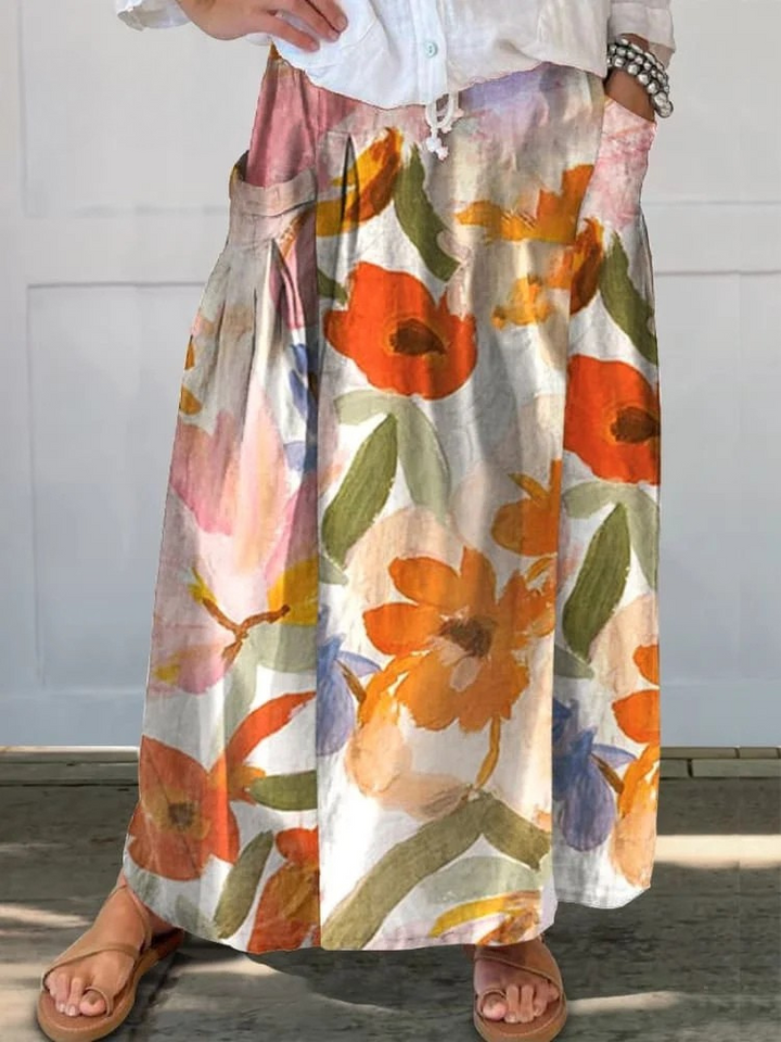 Women’s High-Waist Floral A-Line Pocket Skirt