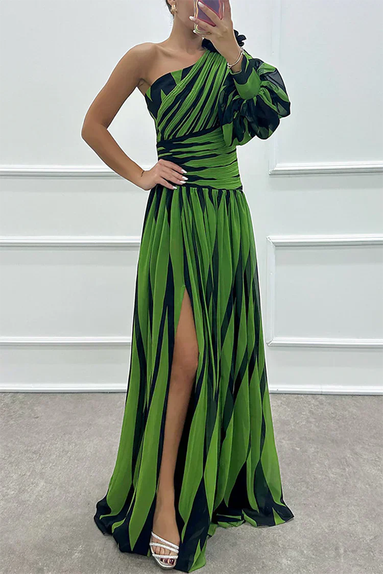 Women’s One-Shoulder Striped Maxi Dress