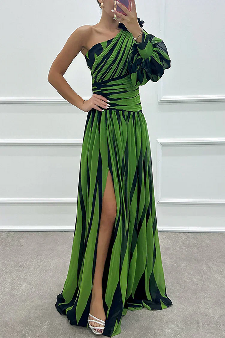 Women’s One-Shoulder Striped Maxi Dress