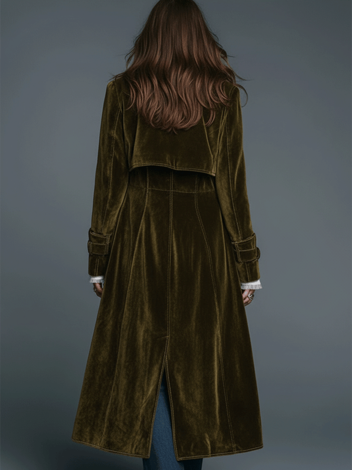 Women’s Olive Leopard Print Lapel Longline Coat