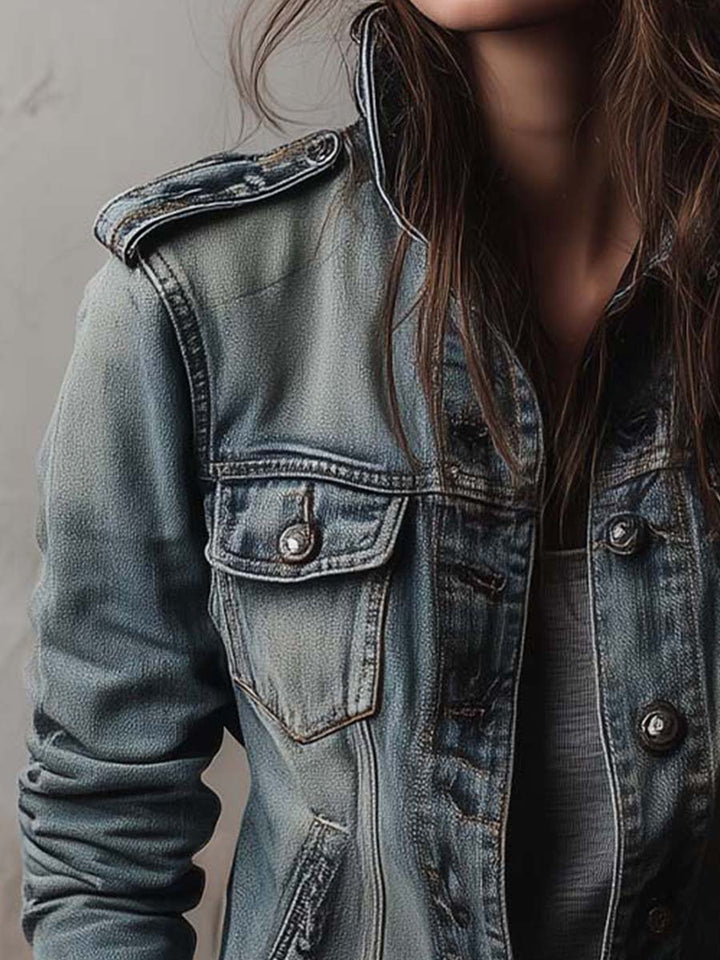 Women’s Washed Faded Utility Trucker Jacket