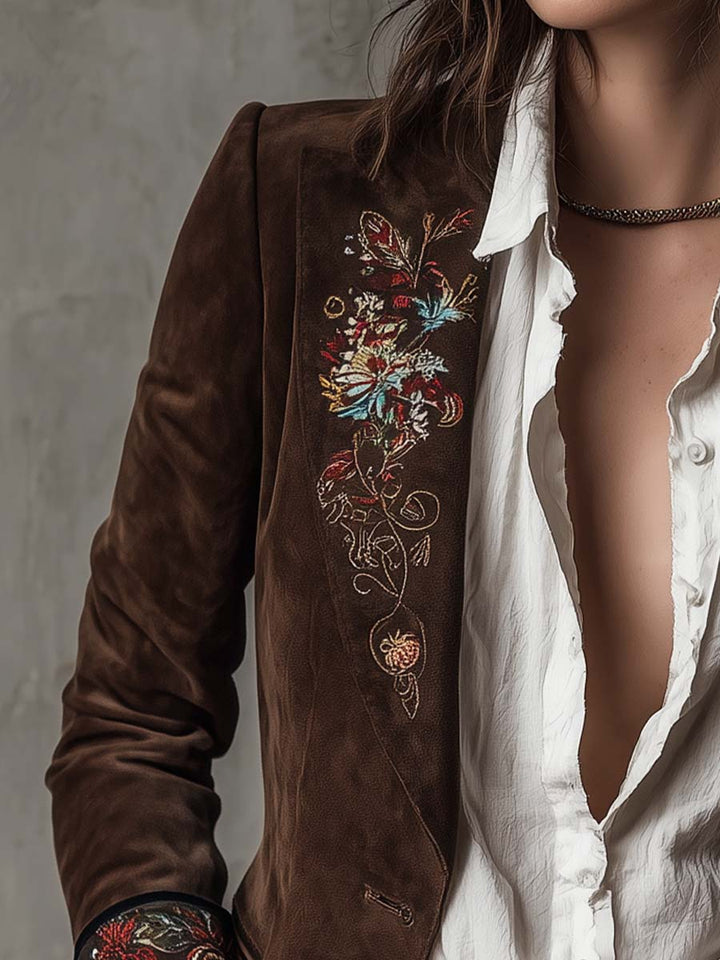 Women’s Vintage Brown Embroidered Blazer