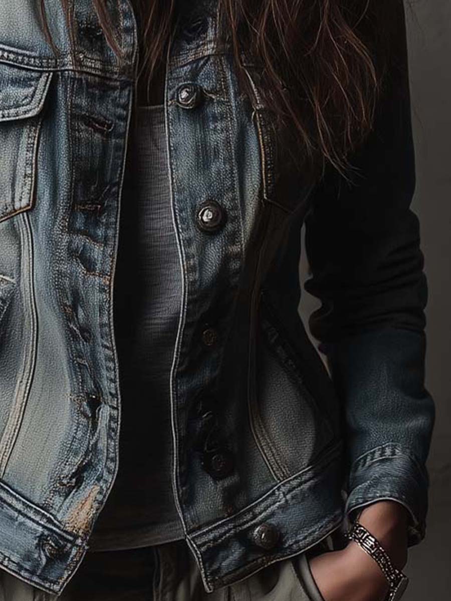 Women’s Washed Faded Utility Trucker Jacket